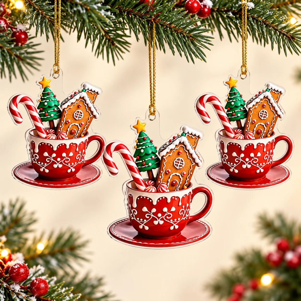 Acrylic Gingerbread & Candy Cane Christmas Desk Decor – 3-Piece Set
