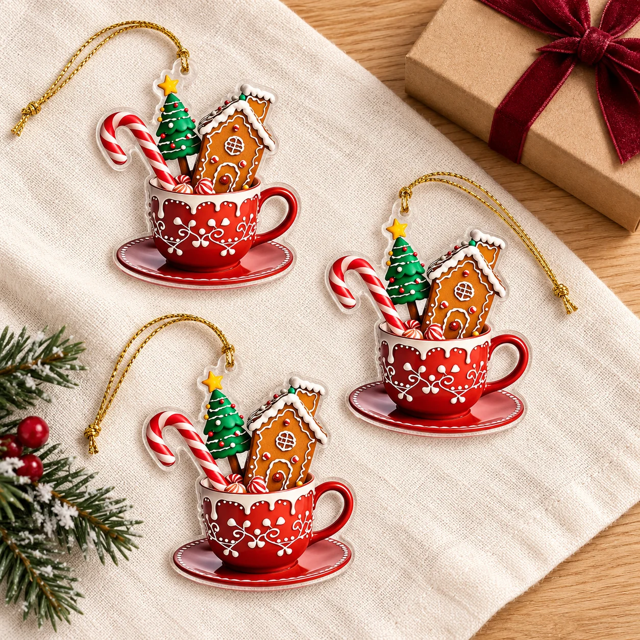 Acrylic Gingerbread & Candy Cane Christmas Desk Decor – 3-Piece Set - Image 2