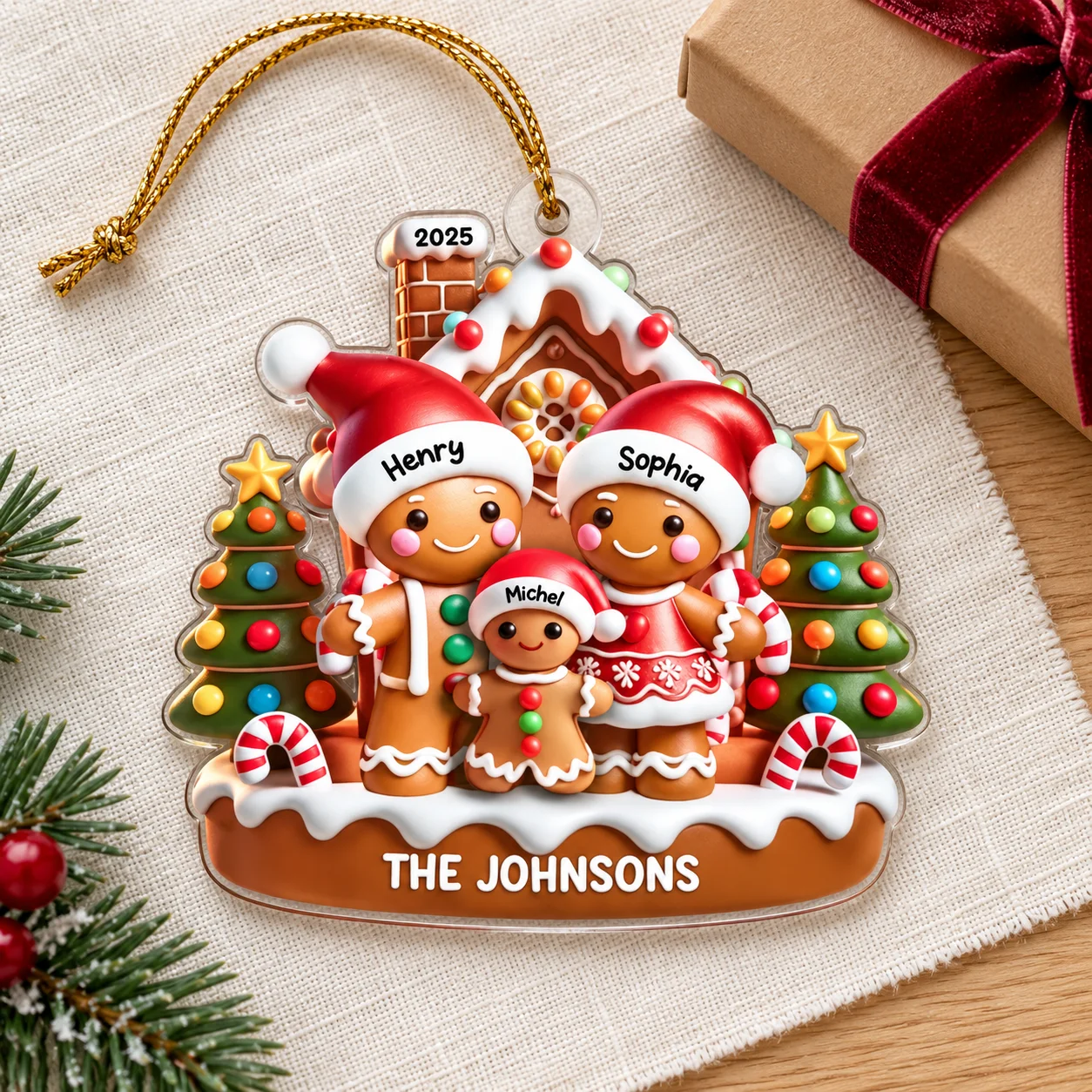 Personalized Acrylic Gingerbread House Christmas Ornaments - Image 2