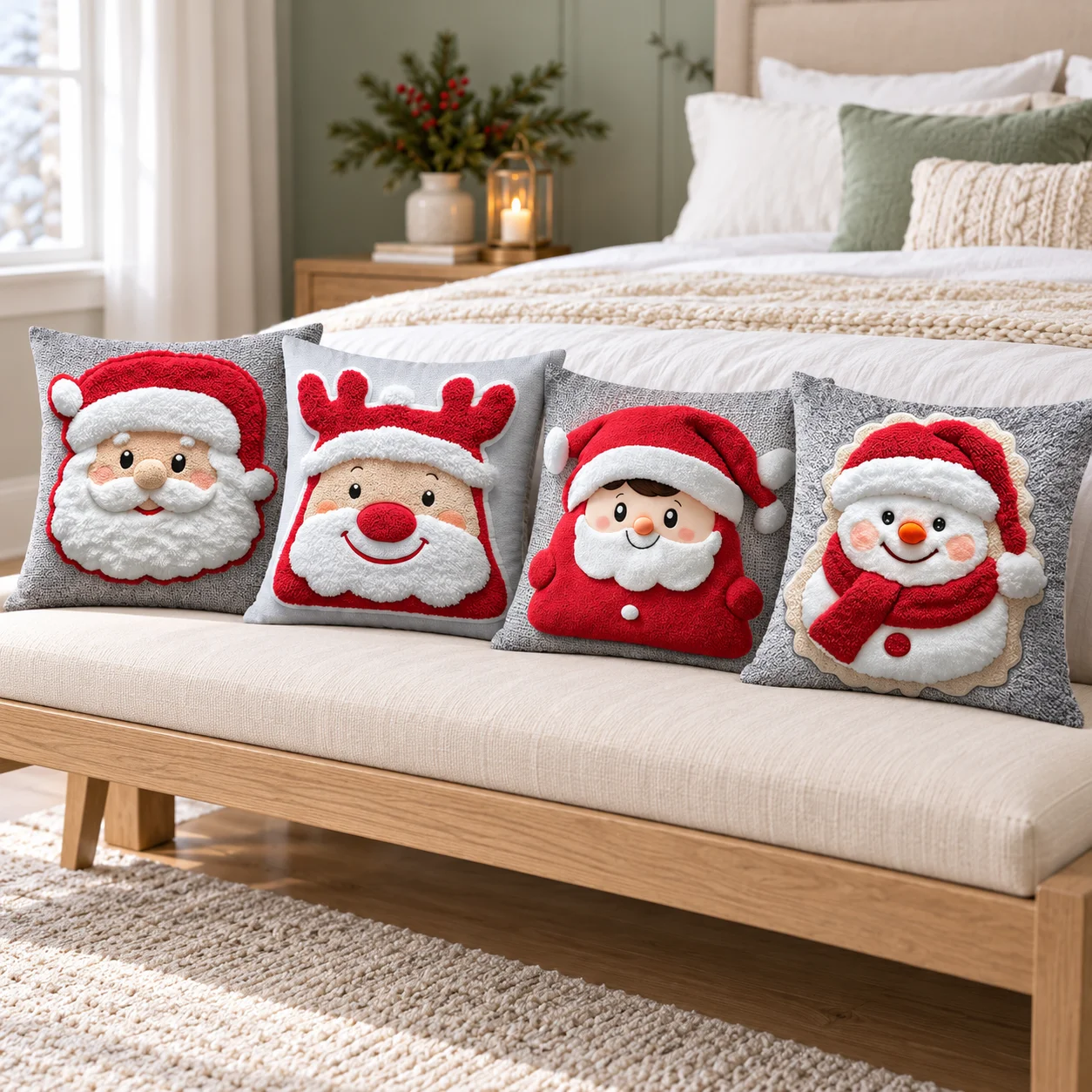 Santa & Snowman Christmas Pillow Covers – 4-Piece Set - Image 2