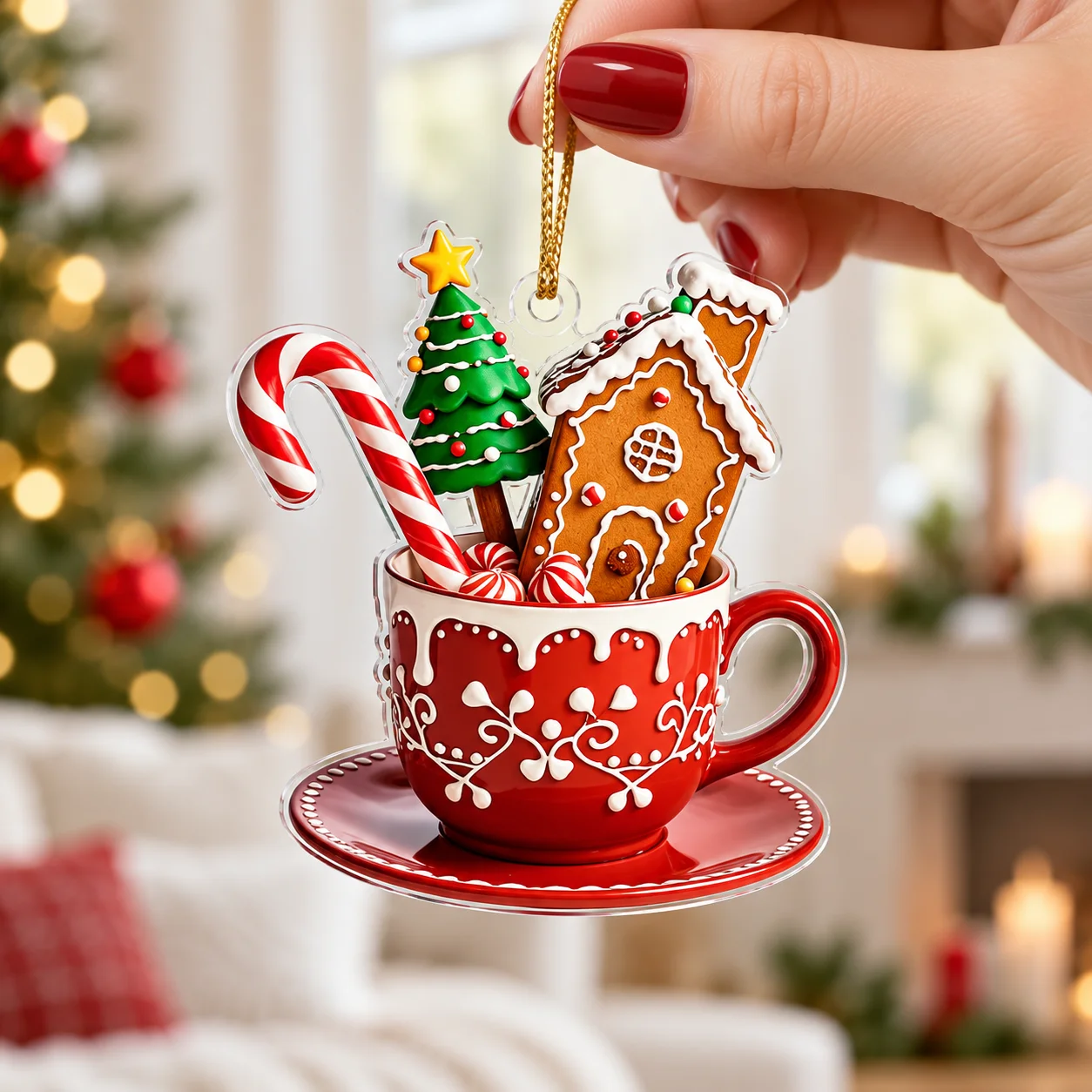 Acrylic Gingerbread & Candy Cane Christmas Desk Decor – 3-Piece Set - Image 3