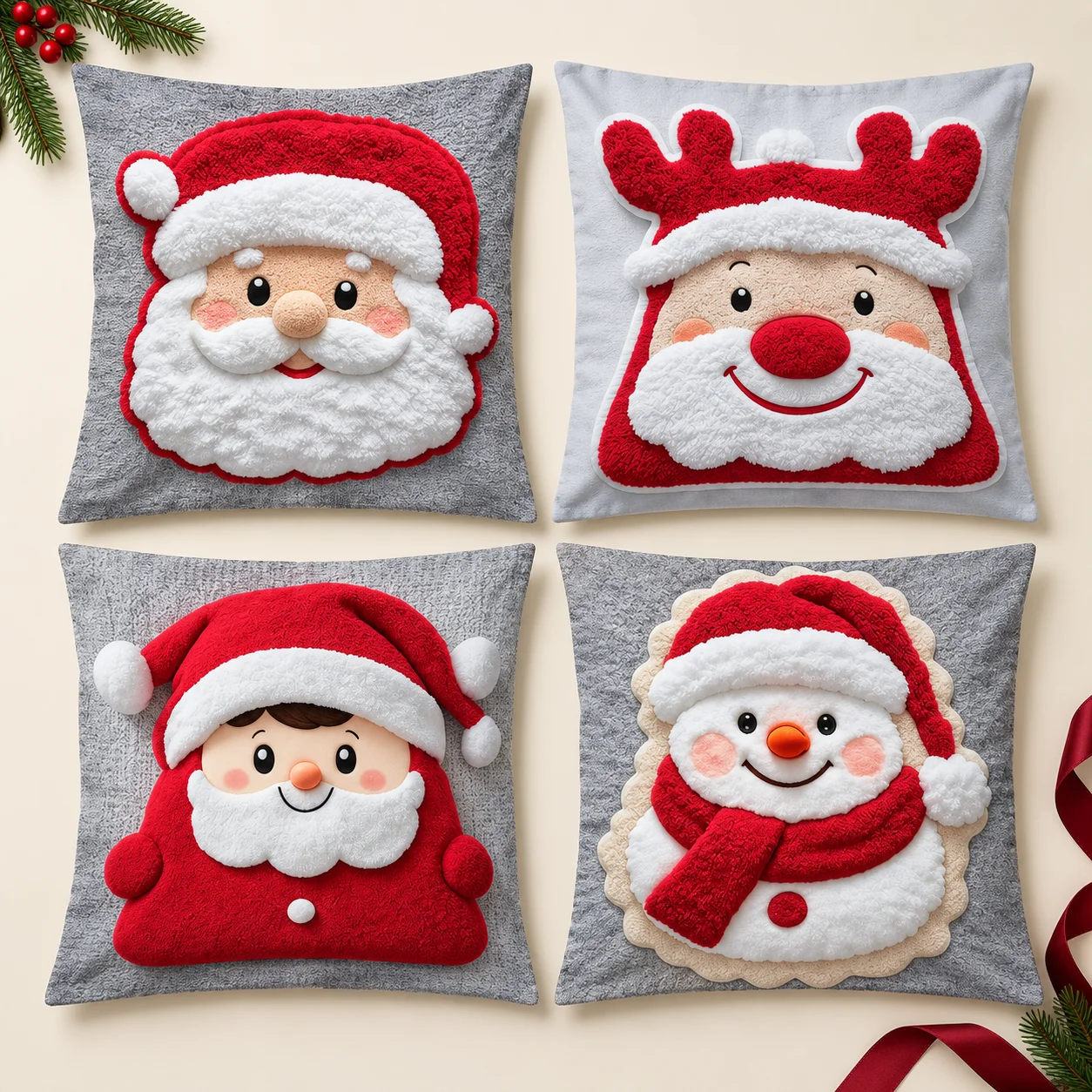 Santa & Snowman Christmas Pillow Covers – 4-Piece Set - Image 3