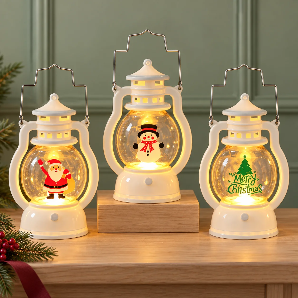 Battery-Powered Santa & Snowman Christmas Lanterns - Image 4