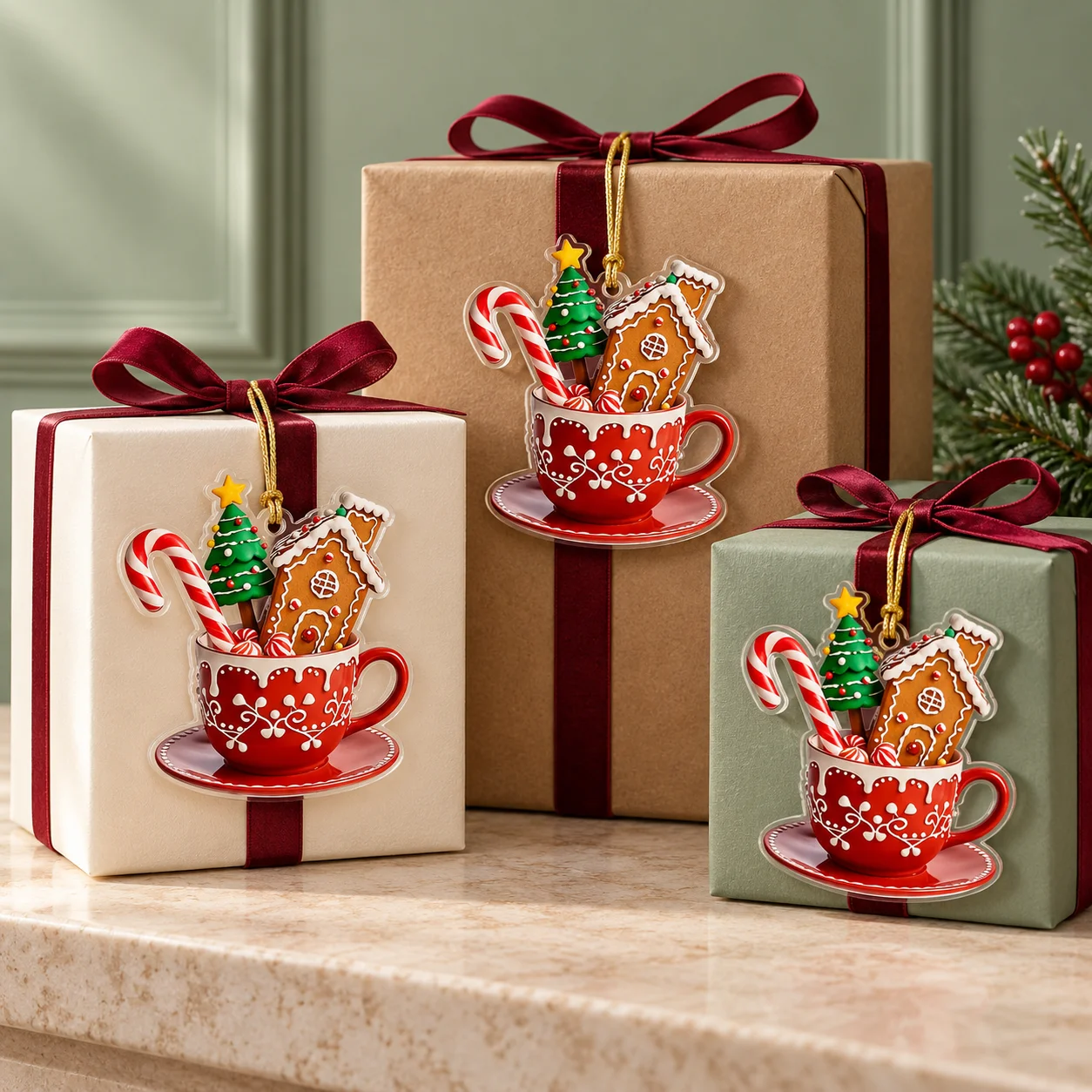 Acrylic Gingerbread & Candy Cane Christmas Desk Decor – 3-Piece Set - Image 4