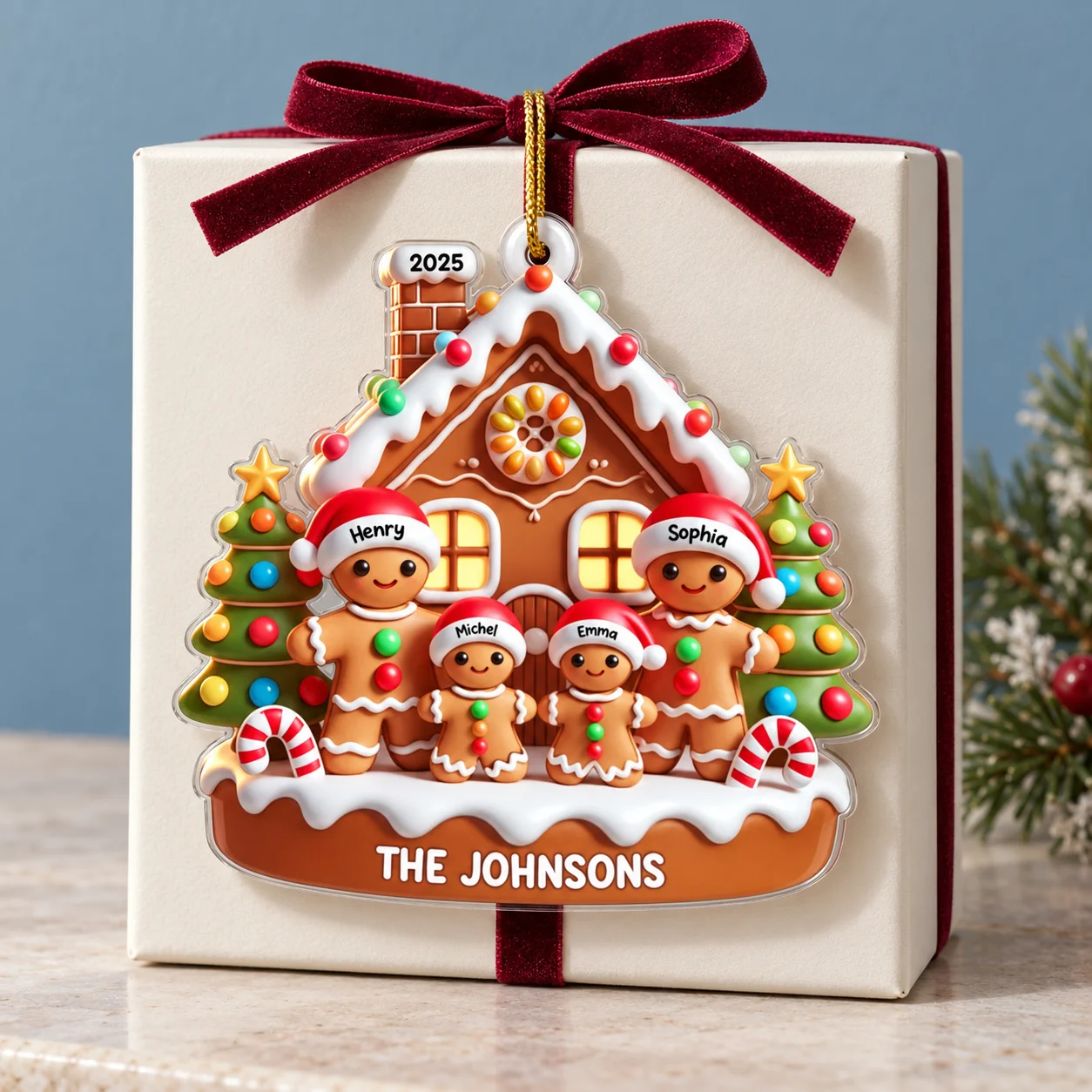 Personalized Acrylic Gingerbread House Christmas Ornaments - Image 4